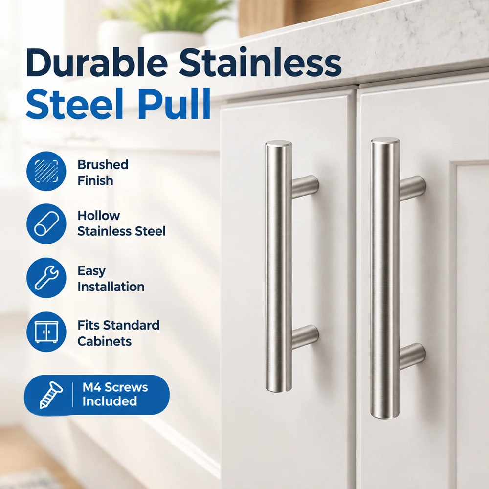 1-10Pcs 304 Stainlesss Steel Cabinet Handles Drawer Pulls, Heavy Duty Kitchen Bathroom Wardrobe Furniture Hardware Pulls