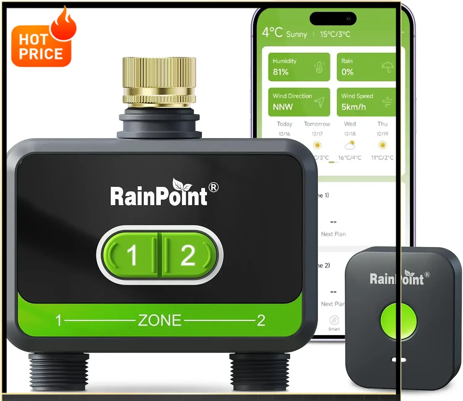 

Bestseller[Best Seller!]WiFi Water Timer for Garden Hose with Brass Inlet, 2-Zone Smart Hose Timer, WiFi Irrigation Controller,