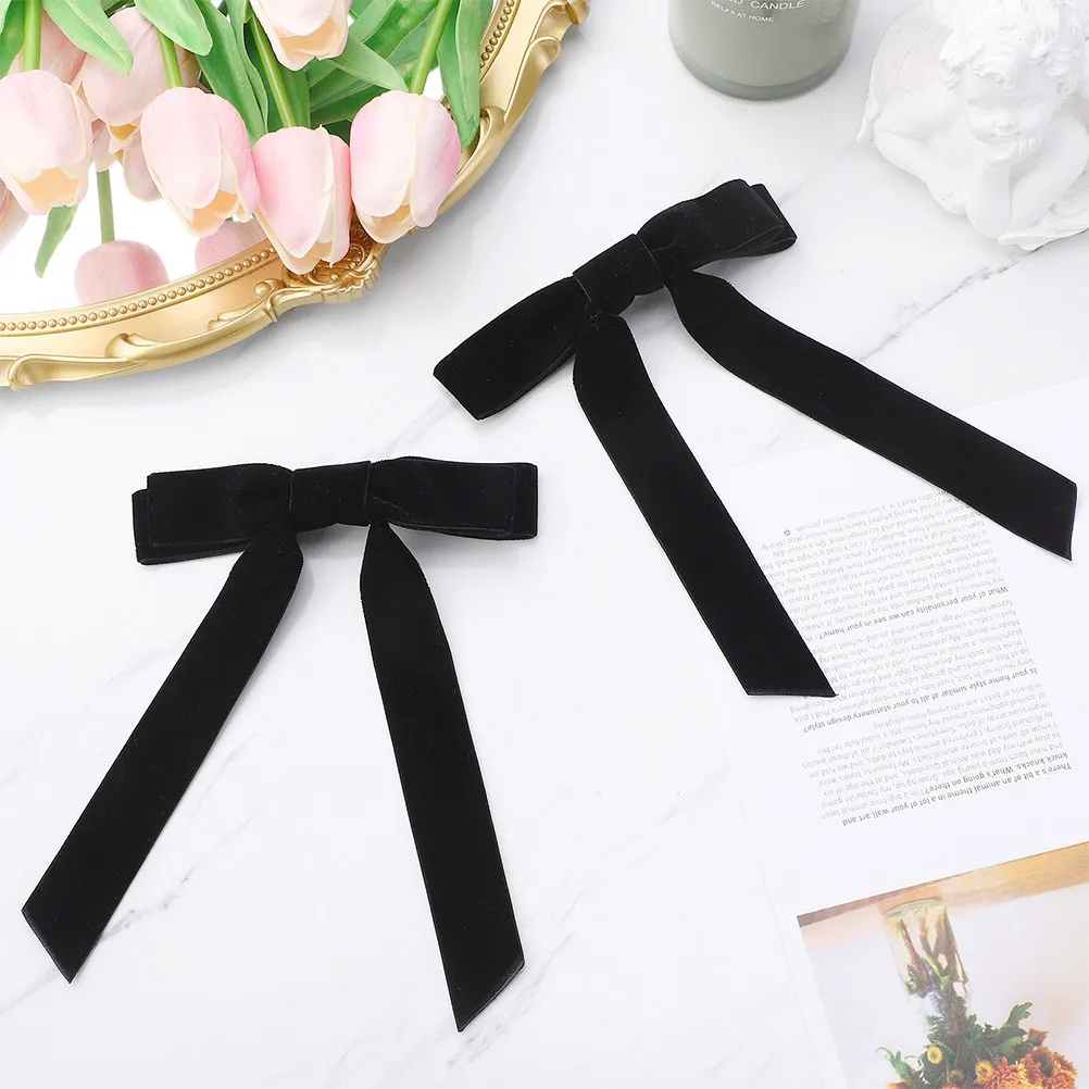 

4Pcs Long Tail Velour Bow Hair Clip for Women and Girls Elegant Ribbon Hairbow Styling Accessory Cute Hair Accessories for All