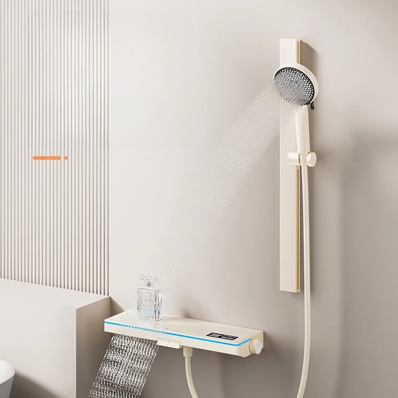 Topless Spray Cream Wind Shower Head Set for Hotel Engineering, Small Apartment, Simple Shower Head, Intelligent Digital Display