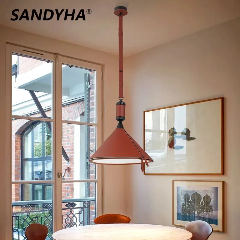 SANDYHA Modern Design Leather Pendant Lights Led Lamps for Living Room Decor Hanging Chandelier Dining Table Lighting Fixtures