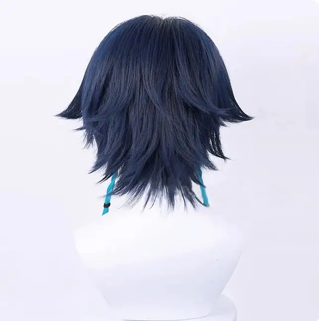 Peruca de cabelo reto longo sintético para festa, resistente ao calor, gradiente azul, jogo cosplay