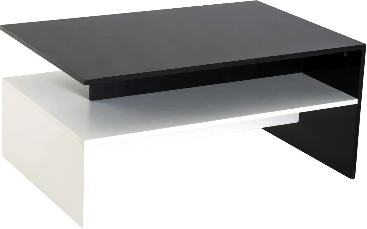 

Modern Coffee Table, 2-Tier Rectangular Center Table with Shelves for Living Room, Black/White Night table grey Mini table