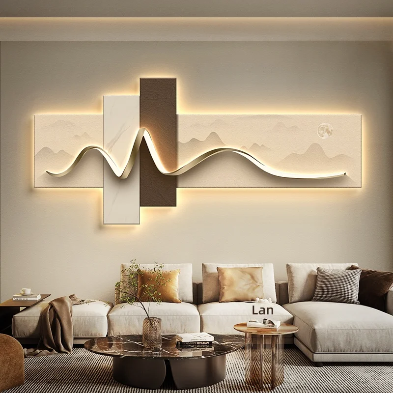 Modern Light Luxury Wabi Sabi Style LED Decorative Painting Home Decoration Living Room Bedroom Sofa TV Background Mural Light