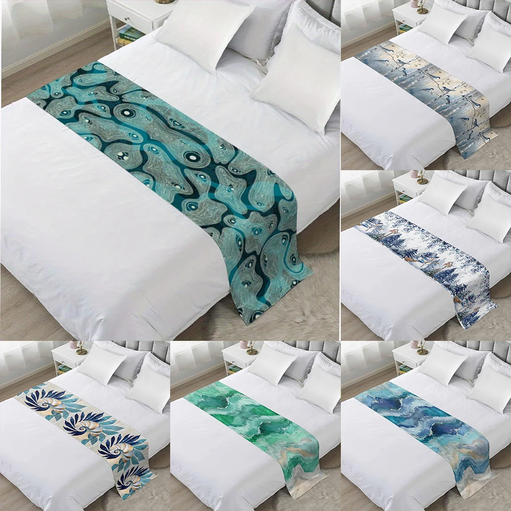

2D Flat-1pc Teal Abstract Art Bed flag , ,Used in hotels, home furnishing, bedding accessories.