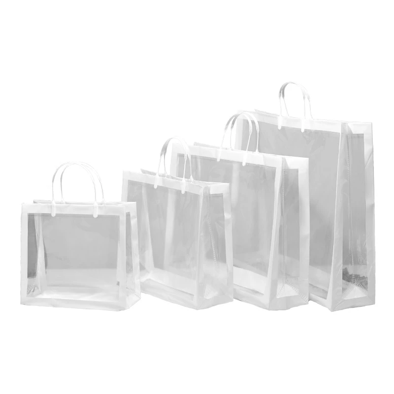 StoBag 25pcs Transparent White Shoulder Tote Bags Woman's Shopping Plastic Fashion Girl Gift Birthday Wedding Portable Logo