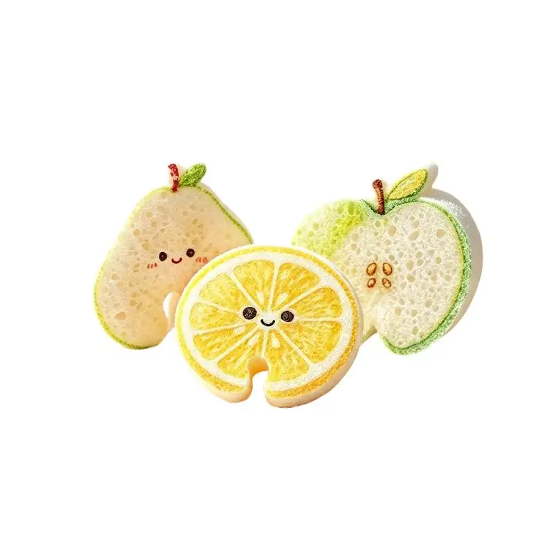 Cute Fruit Shaped Wood Pulp Dish Sponge Rich Lather Non Stick Oil Kitchen Dishwashing Home Cleaning