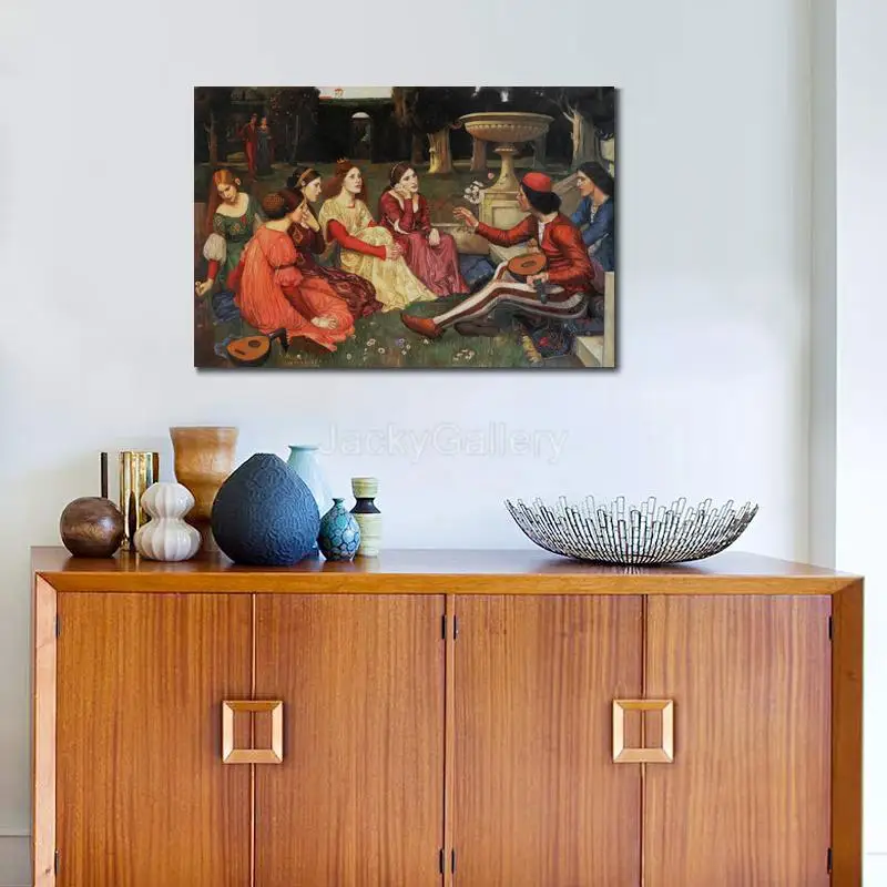 Handmade Painting in Oils John William Waterhouse Tale Decameron Canvas Art Reproduction Portrait for Dark Spaces Wall Decor