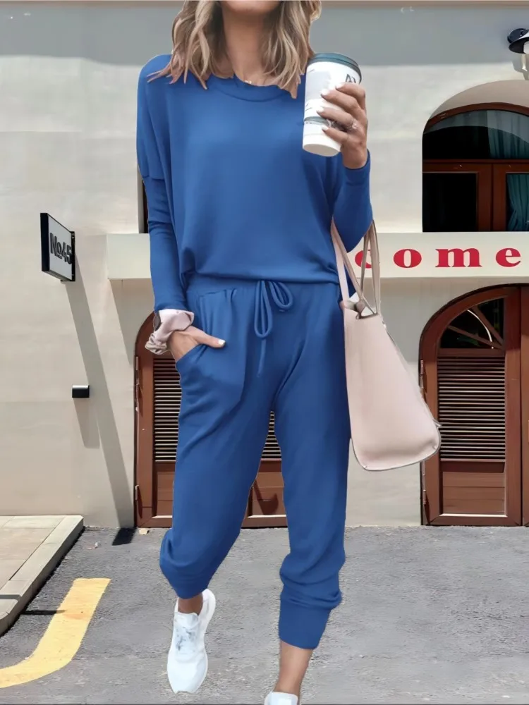 2023 frühjahr Neue Ankunft Mode Sets Rundhals Einfarbig T-Shirt Basis Schicht Top Beiläufige Gerade Hosen Modische Anzug