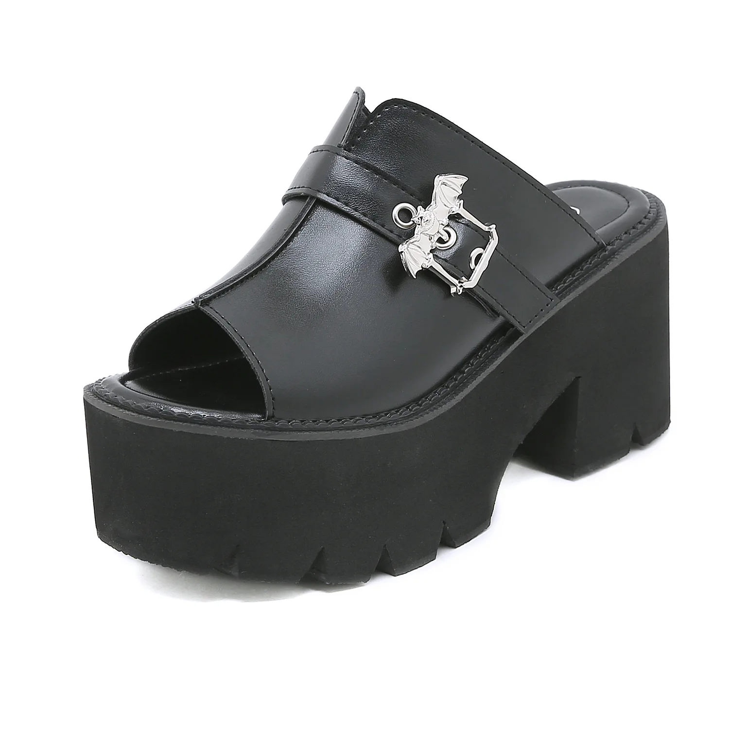 High quality summer thick soles leather sandals for women 8cm high heel new 2025 35 43 platform open toe fashion shoe black