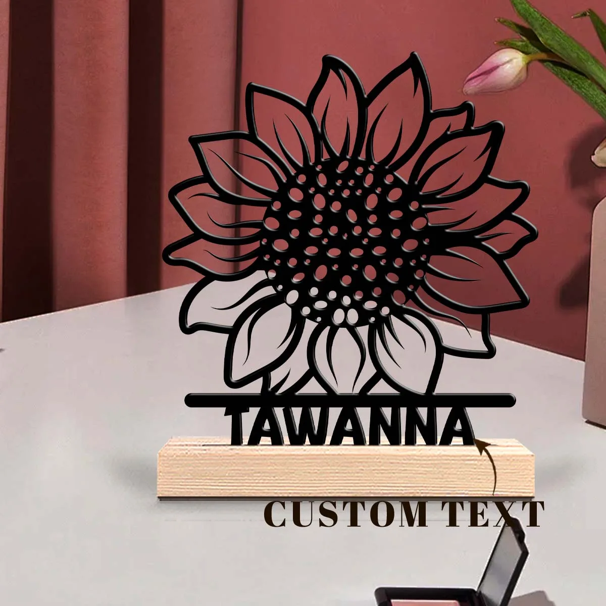 1pc Customizable Wrought Iron Desktop Decoration Custom Name With Wooden Base Office Decoration,Christmas and Housewarming Gifts