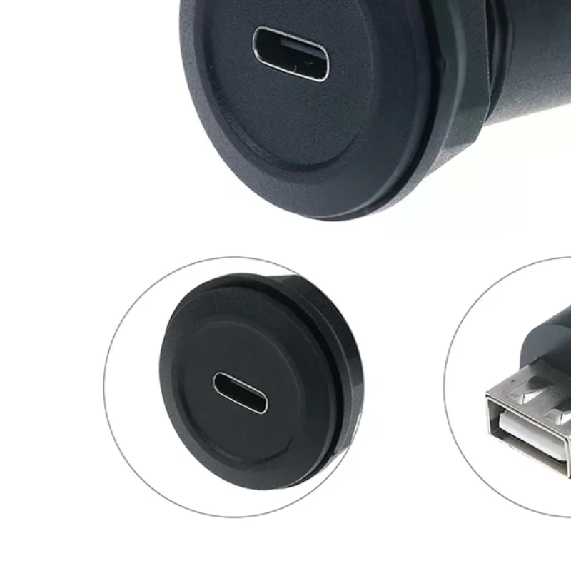 New USB C Female To USB A Female Connector Round Flush Panel Mount Converter Extender Bulkhead Passthrough Socket