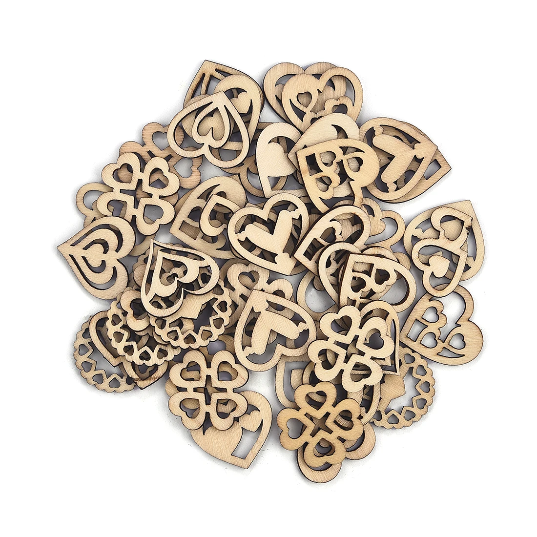 10/30/50pcs Natural Wood Chips Heart Shape Openwork DIY Wooden Crafts Scrapbook Hanging Ornaments Home Decor Sewing Accessories