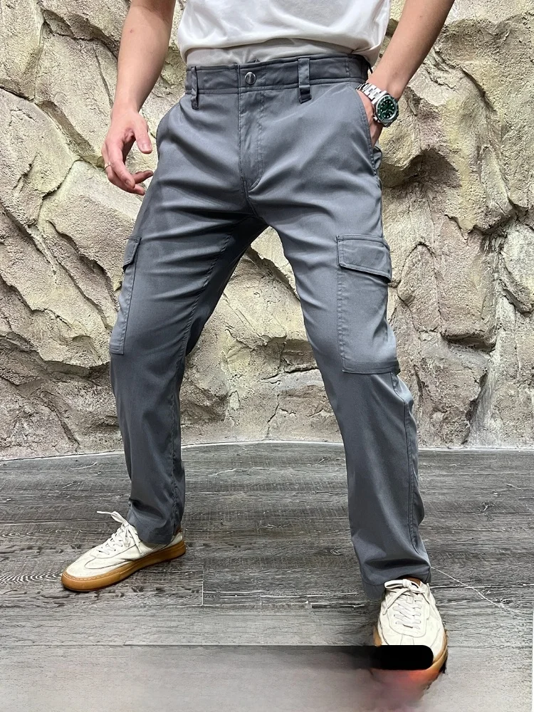 

Qui Dry Tech Fabric 3D Tailored Men's Summer Outdoor Workwear Hiking Casual Pants Straight Leg Zipper mid Waist Long Trousers