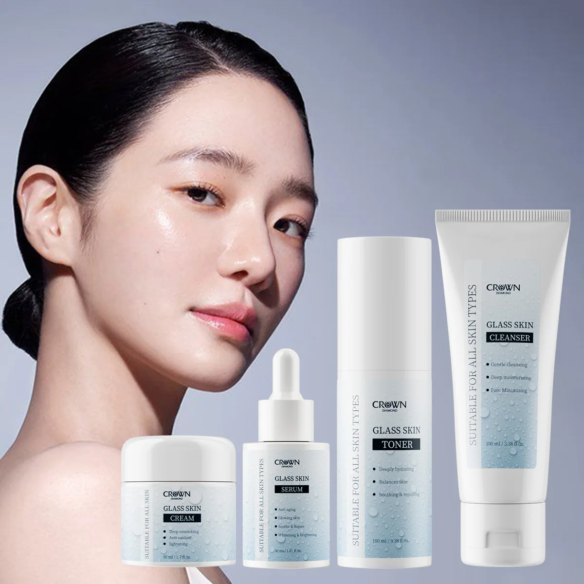 

Glass Skin Lightening Skincare Set Deep Moisturizing Soothing Brightening Pore Refining Nourishing Reduces Fine Lines Firmness