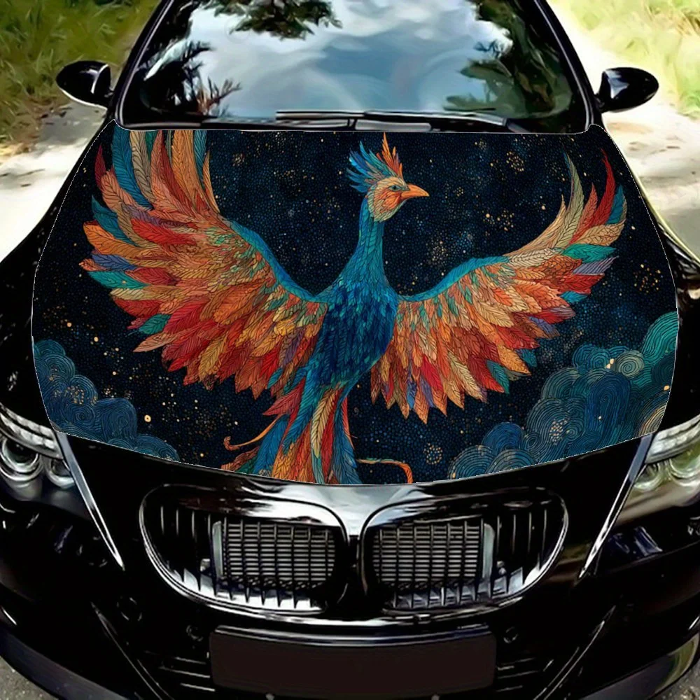 Colorful Phoenix Car Hood Sticker PVC Self Waterproof Stick, Striking Auto Exterior Accessories Decor Protect Gift for Car Lover