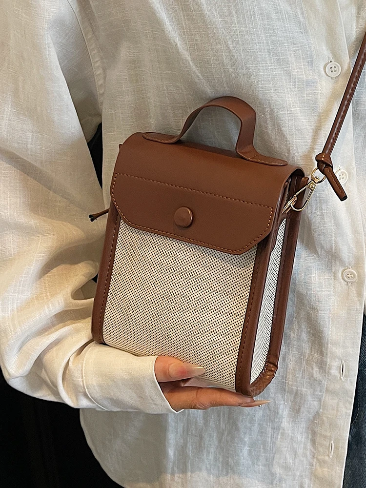 

Trend Retro Contrast Color Crossbody Bag for Women Versatile Casual Fashion Small Single Shoulder Pack Female Mobile Phone Bags