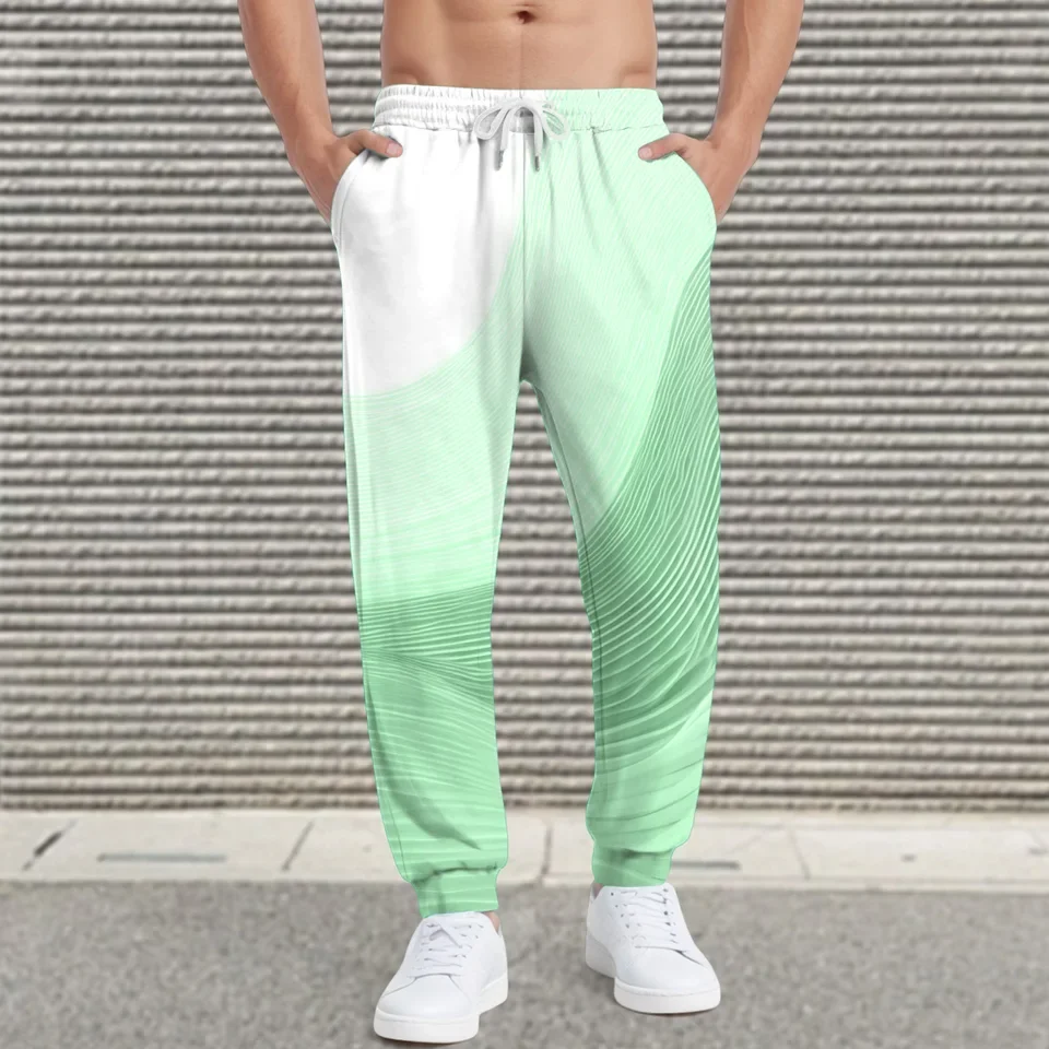 Business Casual Trousers For Men Men'S Fleece Pocket Drawstring Ankle Long Sweatpants Casual Fashion Irregular Line Printing
