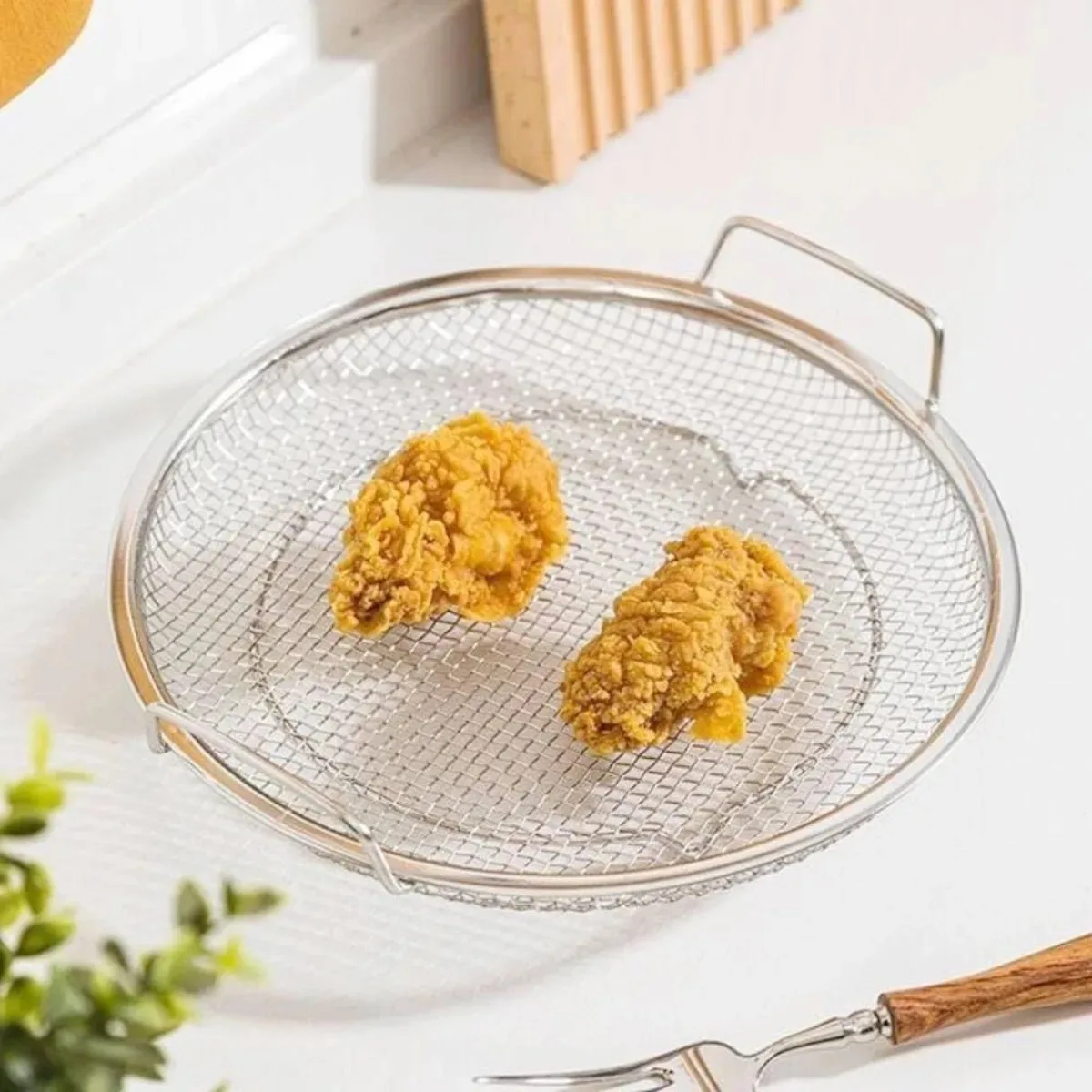 1 Pc Air Fryer Stainless Steel Rack Oil Filter Tray Vegetable Fruit Water Drain Basket for Pasta Fries Grilling Cooking Tool view 3
