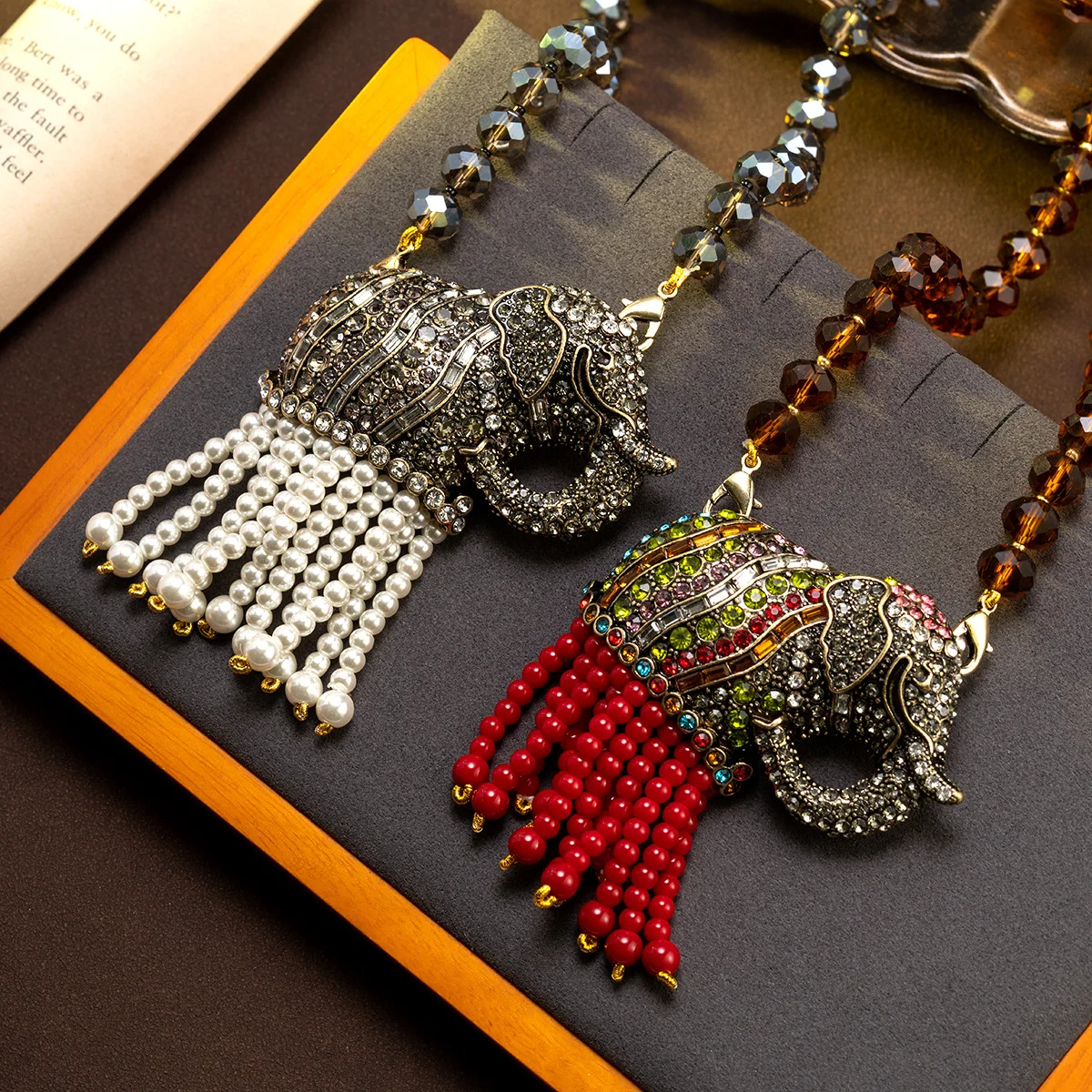 vintage diamond auspicious elephant tassel pendant personality temperament style necklace necklace for women