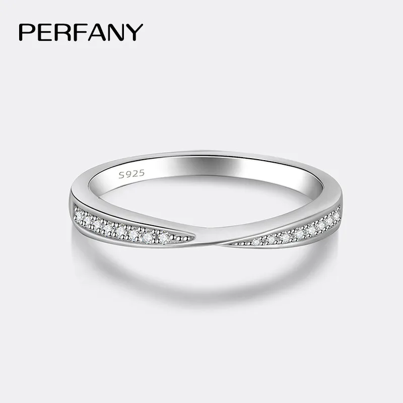 PERFANY 0.13CT Moissanite Ring for Women S925 Pure Silver Geometric Cross GRA Certified Diamond Ring Wedding Fashion Jewelry