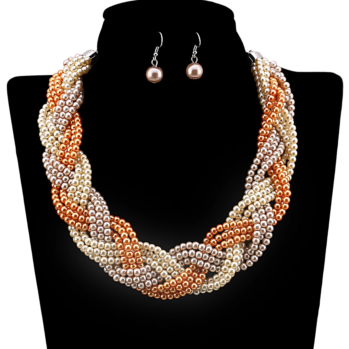 Newest Trendy Pearls Necklace Earrings Jewelry Sets for Women Engagement Gifts Fashion Multicolor Beads Bib Chokers