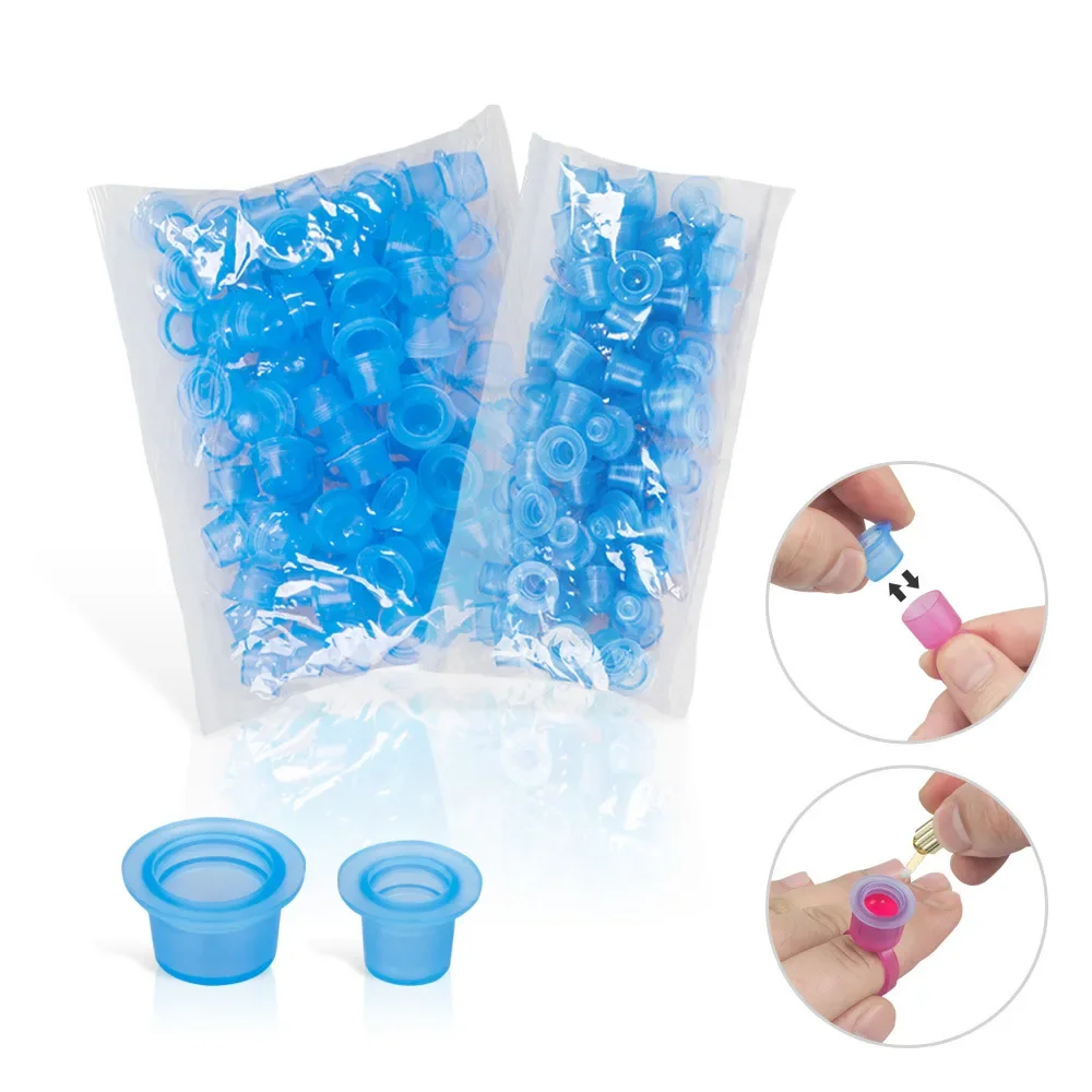 Blue Soft Silicone Disposable Microblading Blue Transparent Tattoo Ink Cup Permanent Makeup Accessories Container