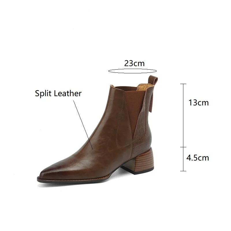 2023 New Autumn Split Leather Women Boots Pointed Toe Ankle Boots for Women Winter Boots Women Retro Chelsea Boots Zapatos Mujer