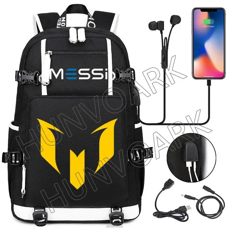 Messi Capacity Backpack Teenage Girl Boys USB charging Laptop School Bags Camouflage Laptop Travel Business Outdoor Mochilas