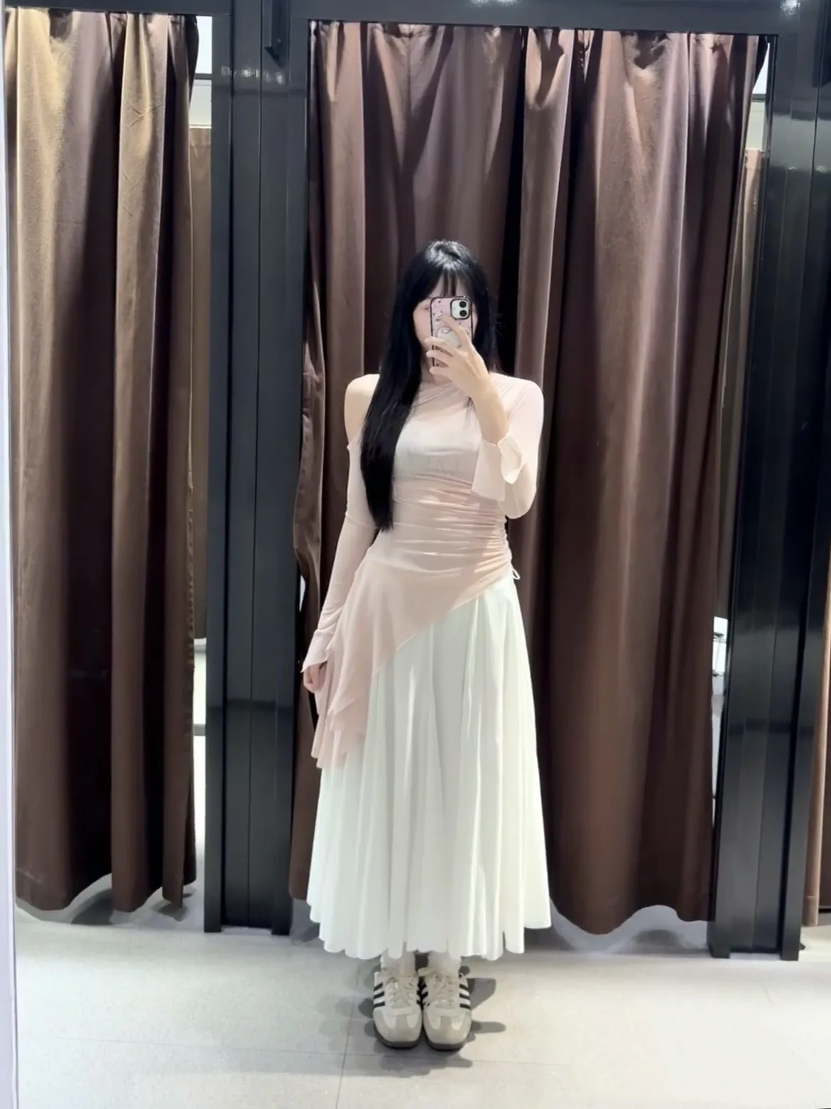 Primavera 2025 novo doce cintura alta simples ele saia longa f-comprimento feminino faion coreano sle fibra de poliéster saia linha a