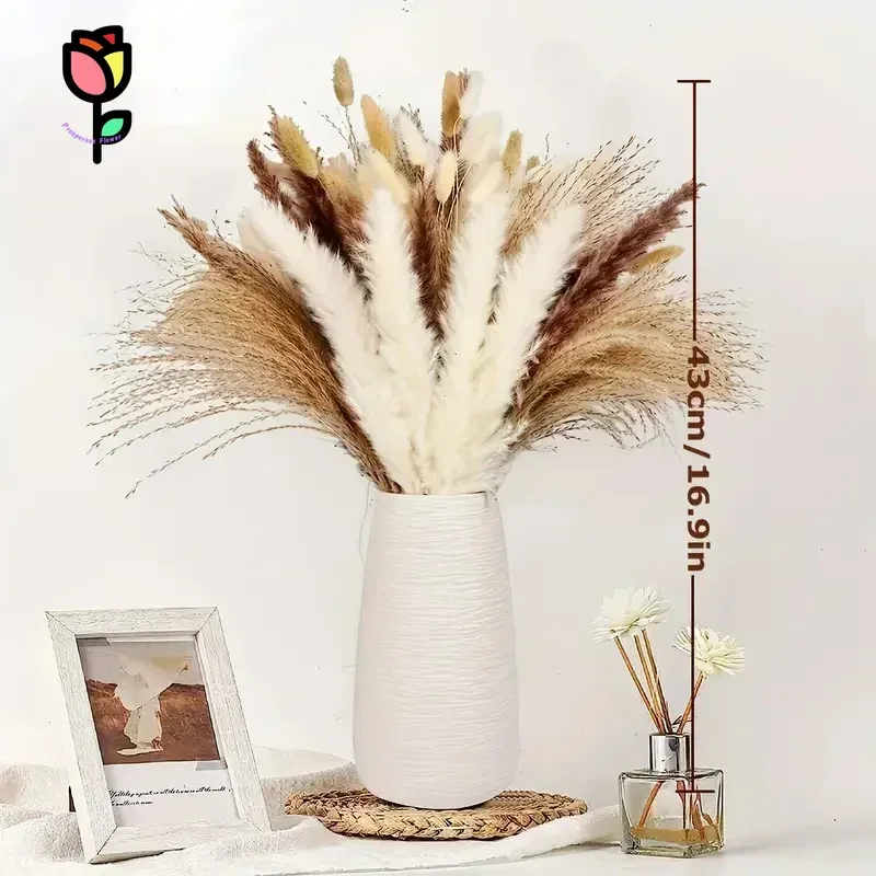 110PCS Pampas Grass Natural Fluffy Oats Boho Chic Bunny Tail Grass Dried Plant Boda Wedding Reed Home Room Vase Artificial Decor