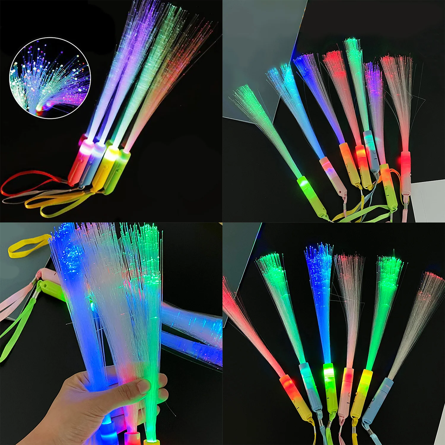 LED Light Up Fiber Optic Wands Glow Sticks Flashing Concerts Rave Colorful Flashing Concert with Strap LED Light Up Shows Toys