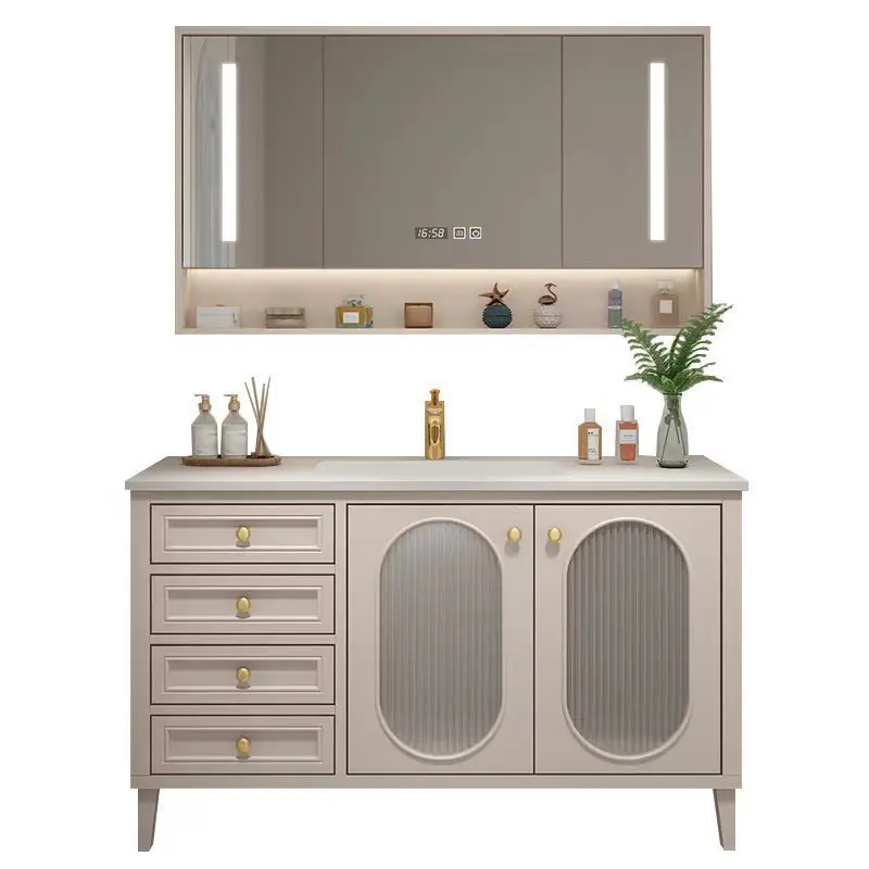 

Американский шкаф для ванной комнаты, комбинация твердой древесины, каменная плита, умывальник от пола до потолка