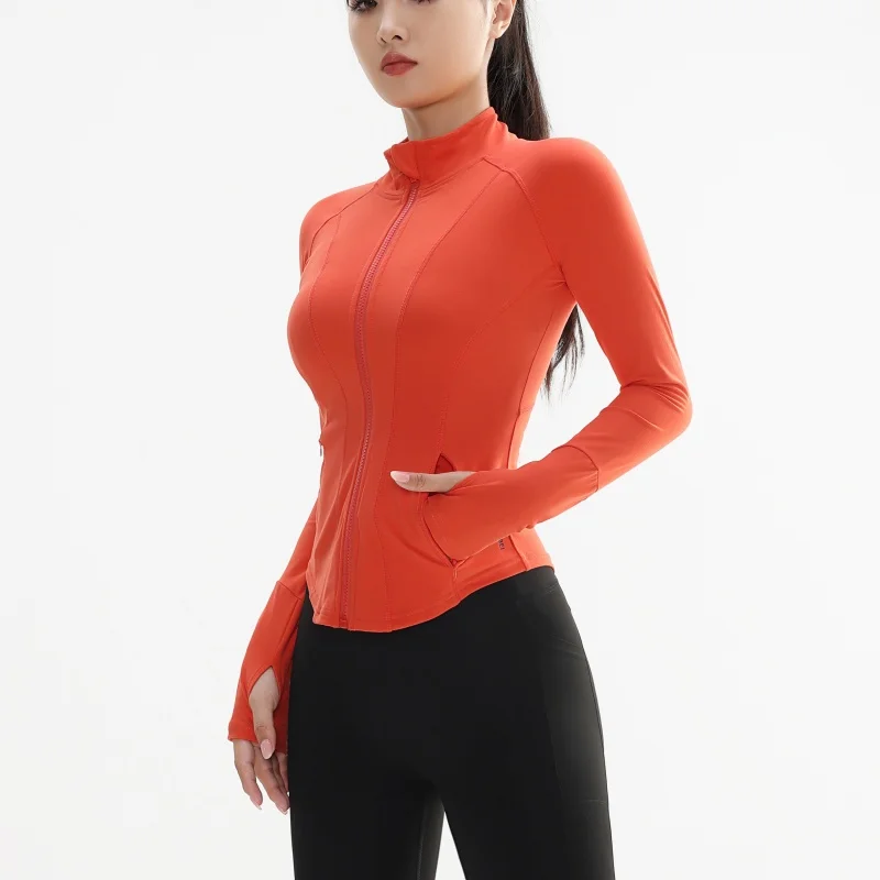 Langarm-Sport-Fitness-Yoga-Oberbekleidung Damen Fitness Crop-Top-Jacke für Frauen Schlanke Yoga-Jacken mit Reißverschluss Sportjacke – Detail 6