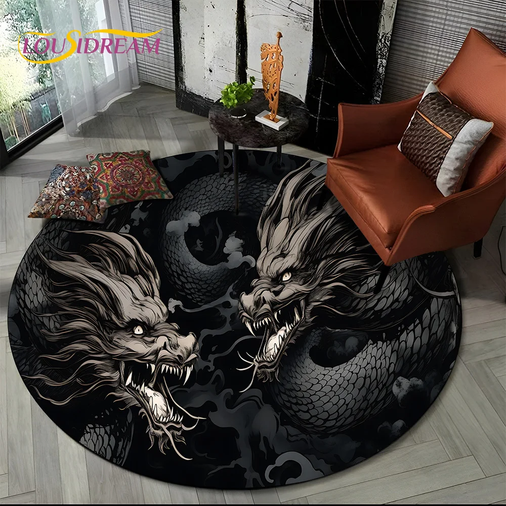 New Loong Chinese Style Dreamy Dragon Cartoon Round Carpet Rug for Bedroom Living Room Sofa Decoration,pet Decor Floor Mat