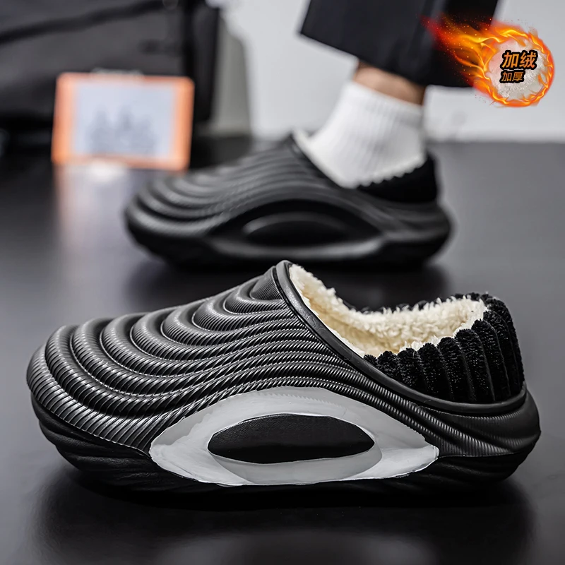 

Winter Plush Men Couple Outdoor Slipper Women Cotton Slippers Warm Non-Slip Thick Bottom Slides Soft Waterproof Home Shoes