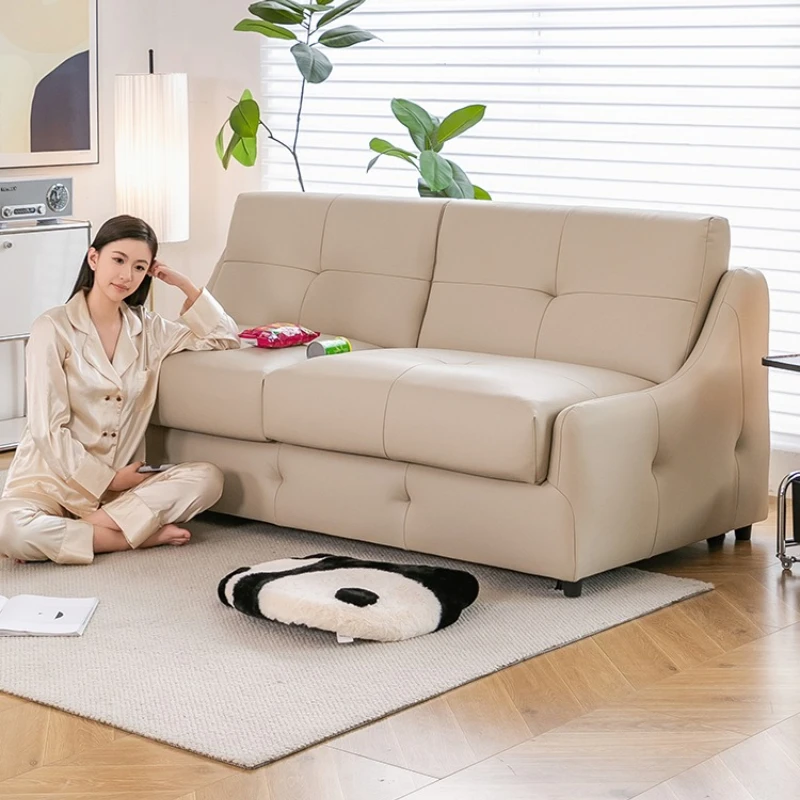 

Leather foldable flipping sofa bed with mattress integrated dual-purpose living room folding bed