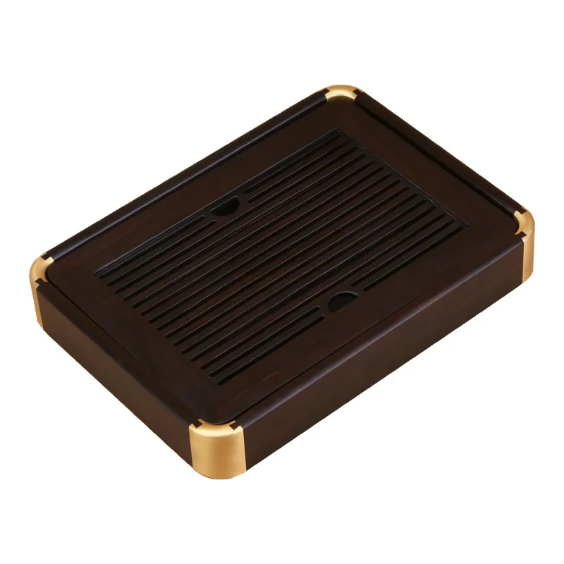 Solid Wood Purple Sandalwood Copper Corner Mahogany Water Storage Tea Table, Tea Set Tray, Rectangular Dry Brewing Table