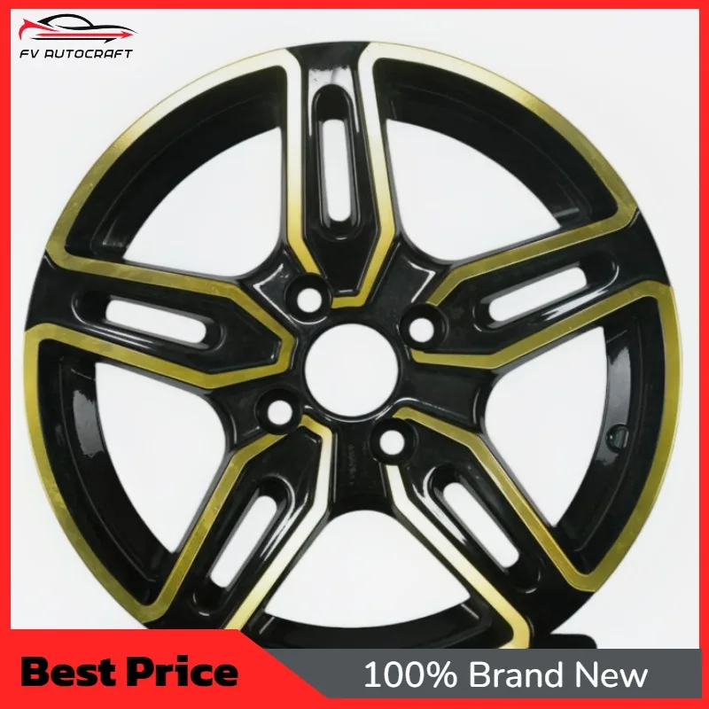 

【2026】Factory Wholesale Gloss Black With Gold Accent 5-Spoke Sport Alloy Wheels 13 14 17 Inch 4x100 4x114.3 Tuner Rims