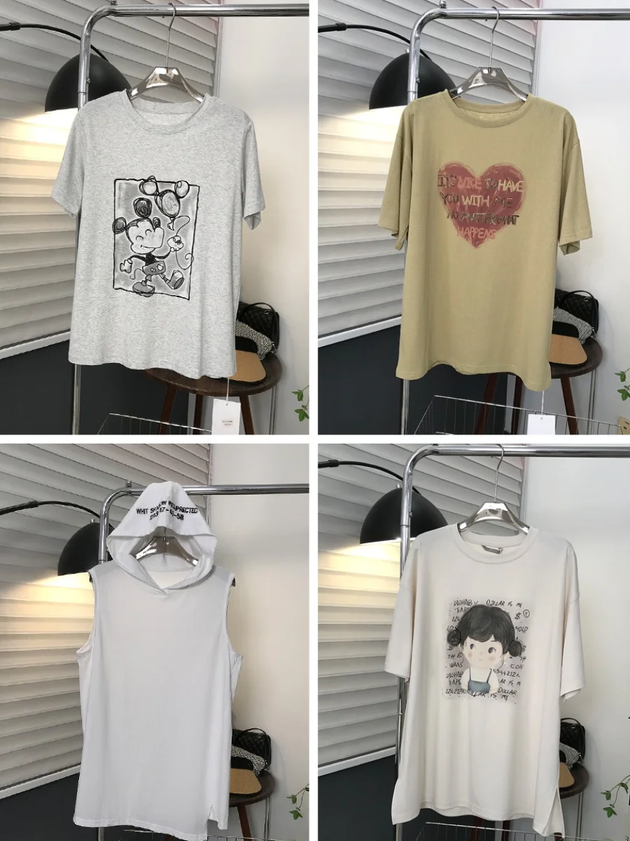 

Свободная футболка с мультяшным принтом, коротким рукавом и круглым вырезом, больших размеров, повседневная, в уличном стиле, женская летняя, из смесового хлопка