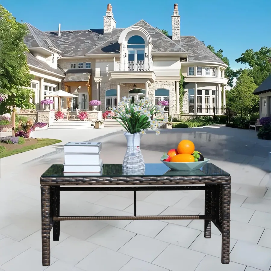 

Outdoor patio Furniture 1 Coffee Table with clear tempered glass