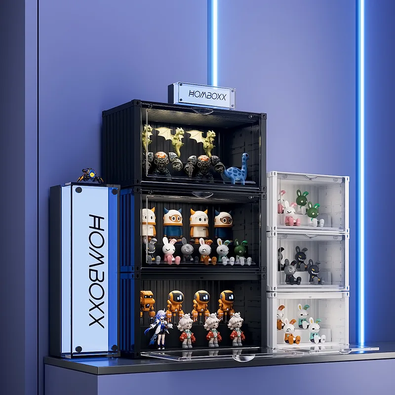 

Коробка-контейнер Pop Mart, пылезащитная магнитная стойка для кукол LEGO с подсветкой, глухая коробка для хранения фигурок
