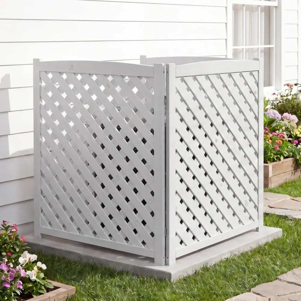 3 Panel Outdoor Air Conditioner Fence Screen Outside Wood Privacy Fence Trash Can Fence Screen for Backyard Garden