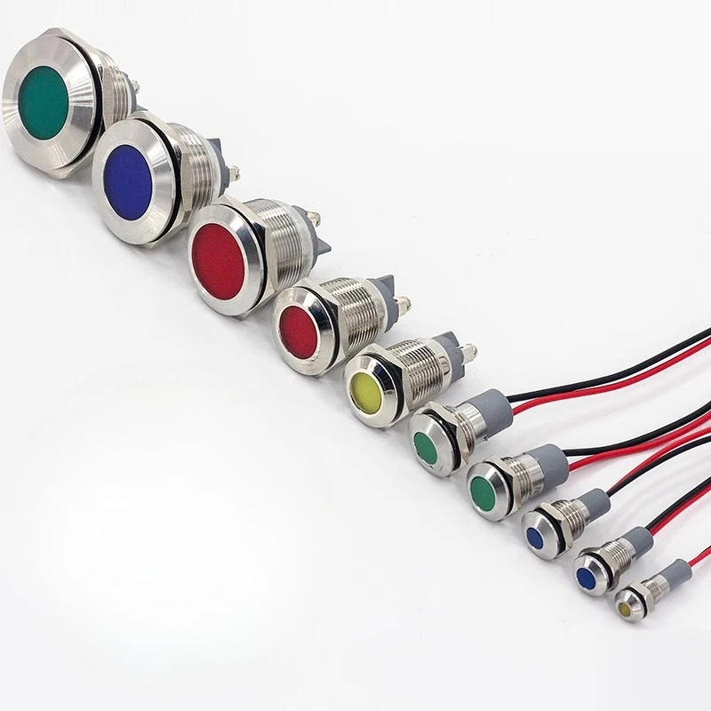 5 pièces 6/8/10/12/16/19/22mm métal LED voyant d'avertissement lampe de signalisation fil pilote 3-6 12-24 110-220V étanche IP65