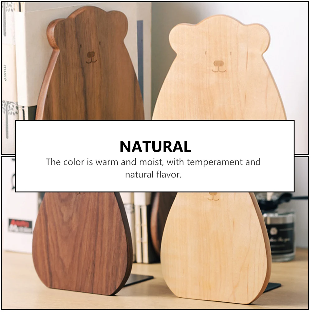 

Wooden Bookend Quality Solid Book Fixator Wood Desk Decor Adorable Bear Firm Two Colors Simple Shape Smooth