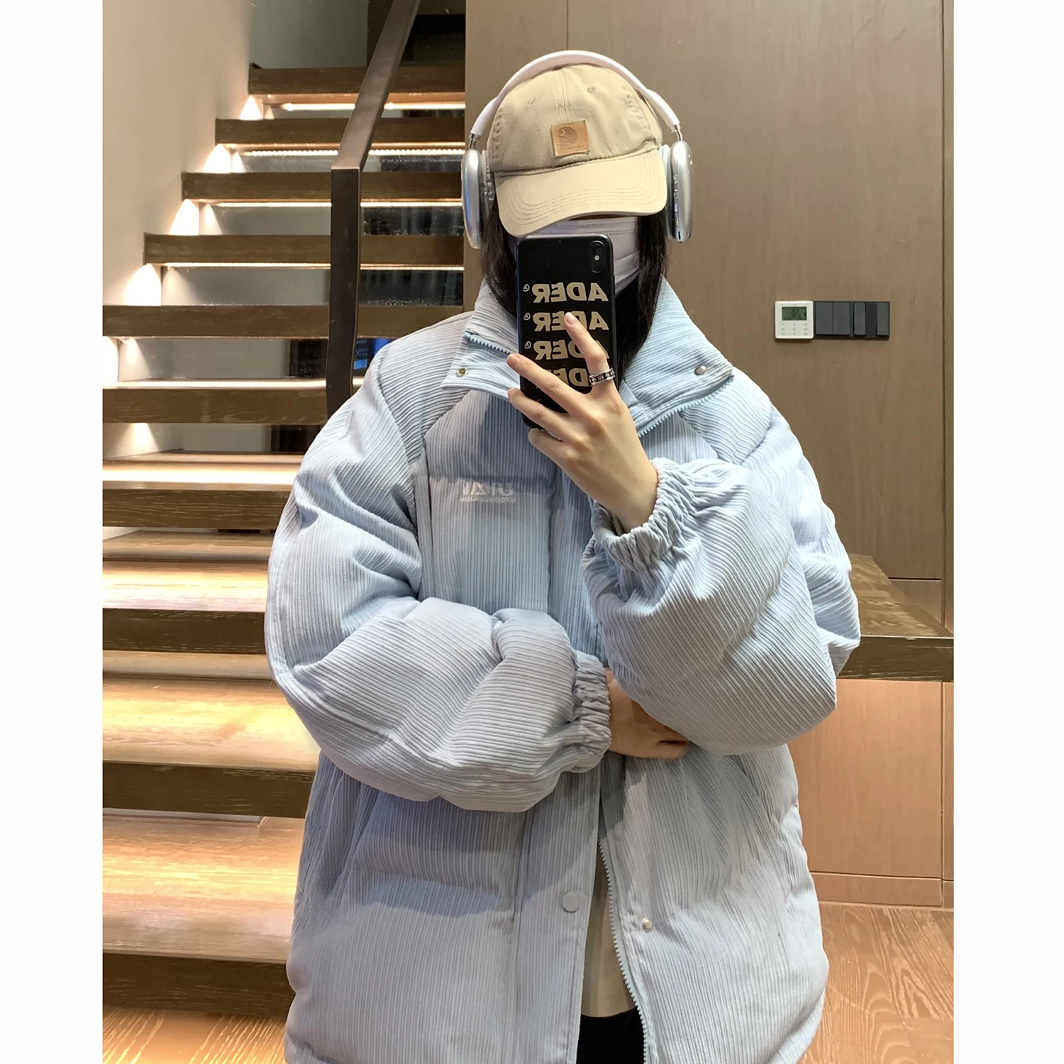 

Мужская зимняя куртка из синего вельвета и хлопка, модная, в университетском стиле, для подростков, теплая, защищающая от холода, верхняя одежда