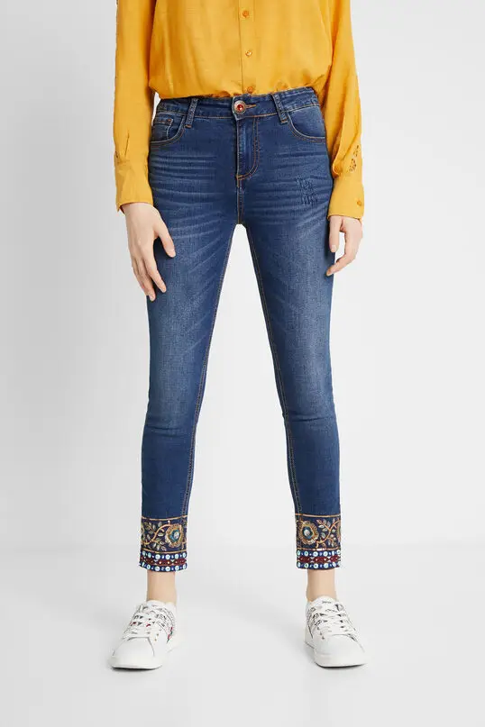 

Эластичные девятисекционные брюки с вышитыми бусинами iny с блестками, хлопковые эластичные джинсовые брюки с талией, винтажные зауженные глубокие цвета