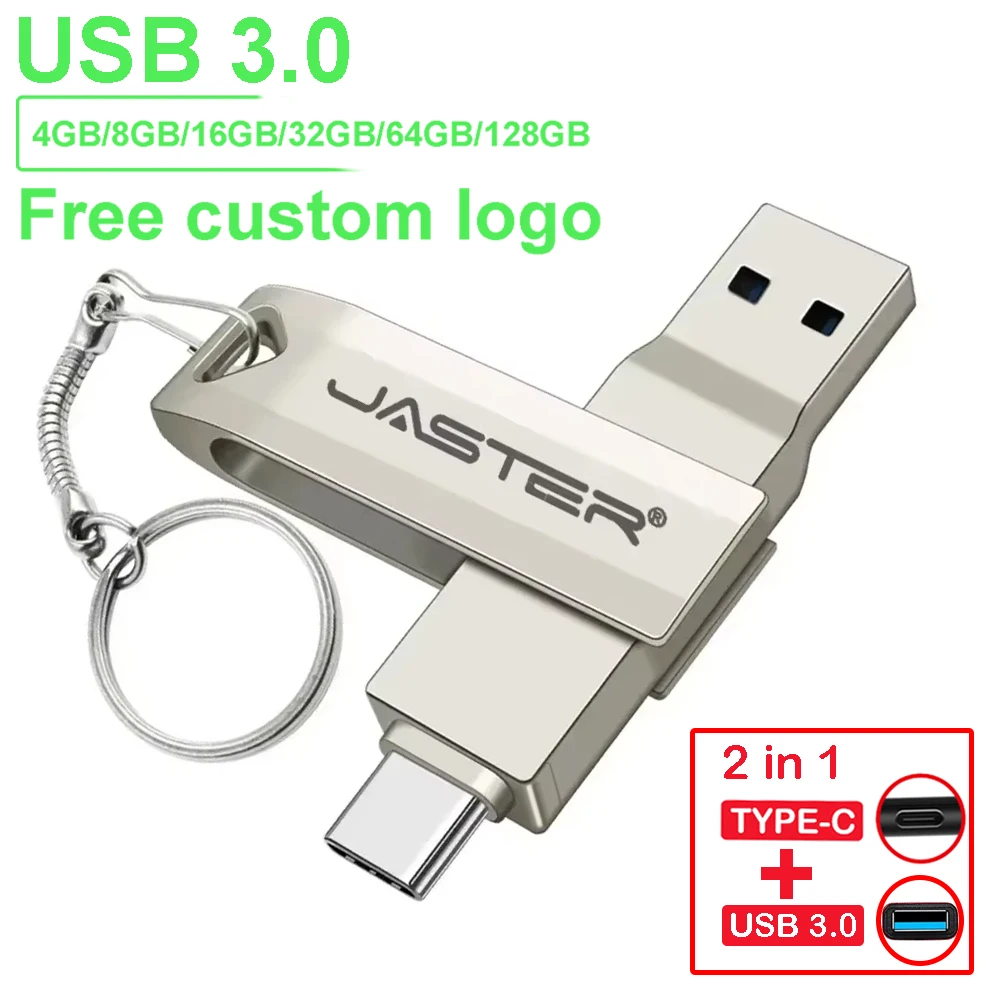 Clé USB 3.0 rotative type-c 2 en 1, 128 go, clé mémoire haute vitesse 64 go, Logo personnalisé gratuit, clé USB 32 go, cadeau d'affaires