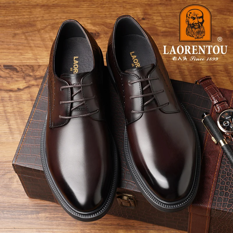 LAORENTOU men's business formal black men's commuting leather shoes, leather casual groom's wedding shoes 3A97372