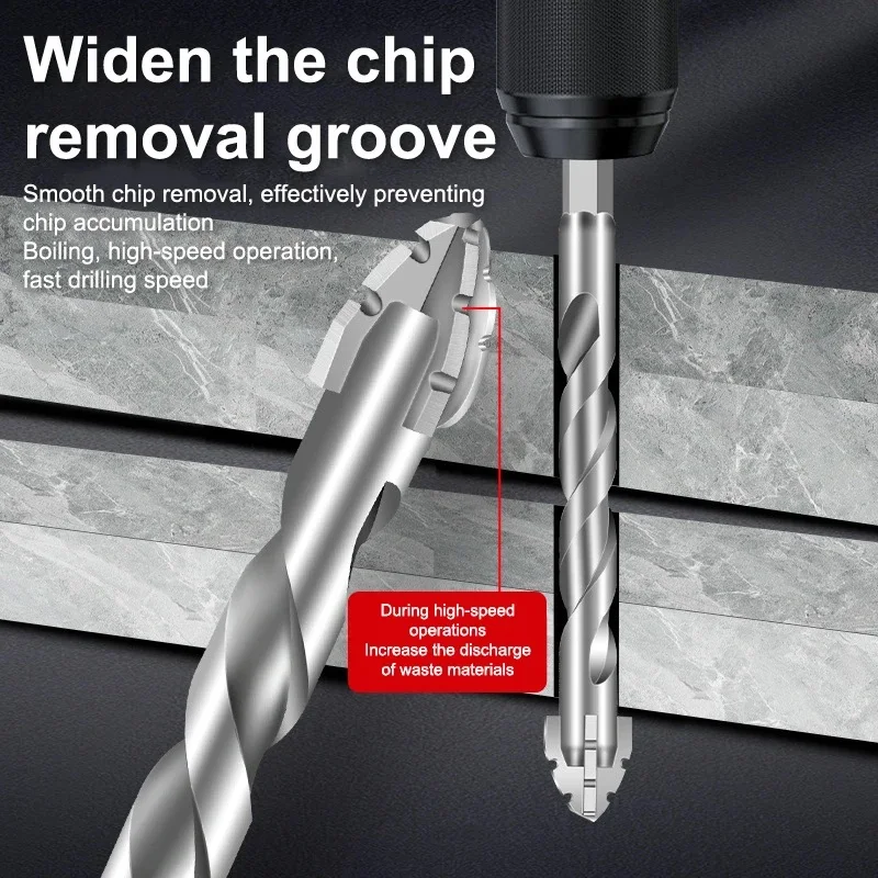 

Cross Head Eccentric Drill Bit Set 5pcs for Glass Porcelain Brick 4/6/8/10/12mm Enhanced Cutting Power Clean Holes